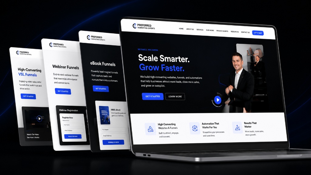 Preferred Marketing Experts Multi-Screen Laptop Funnels